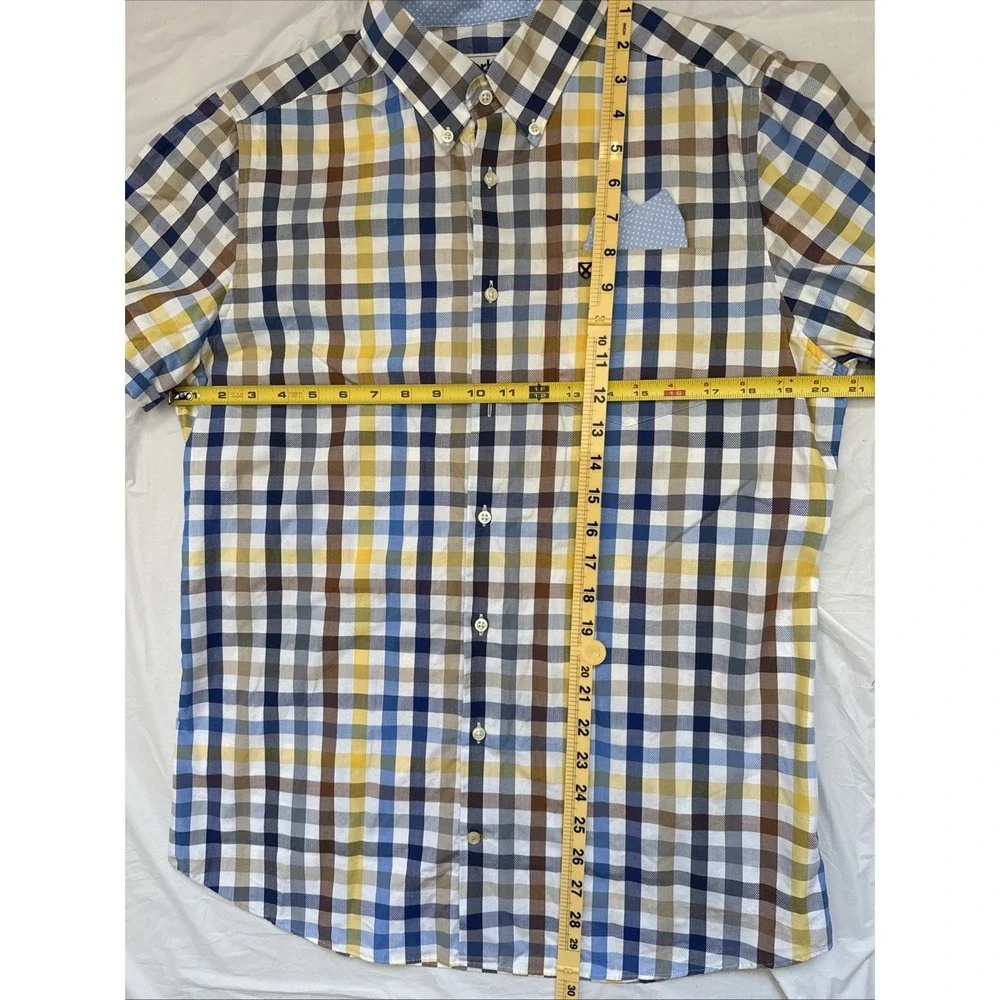 Barbour Tailored Fit Mens S Blue Multicolor Plaid Short Sleeve Button Up Shirt